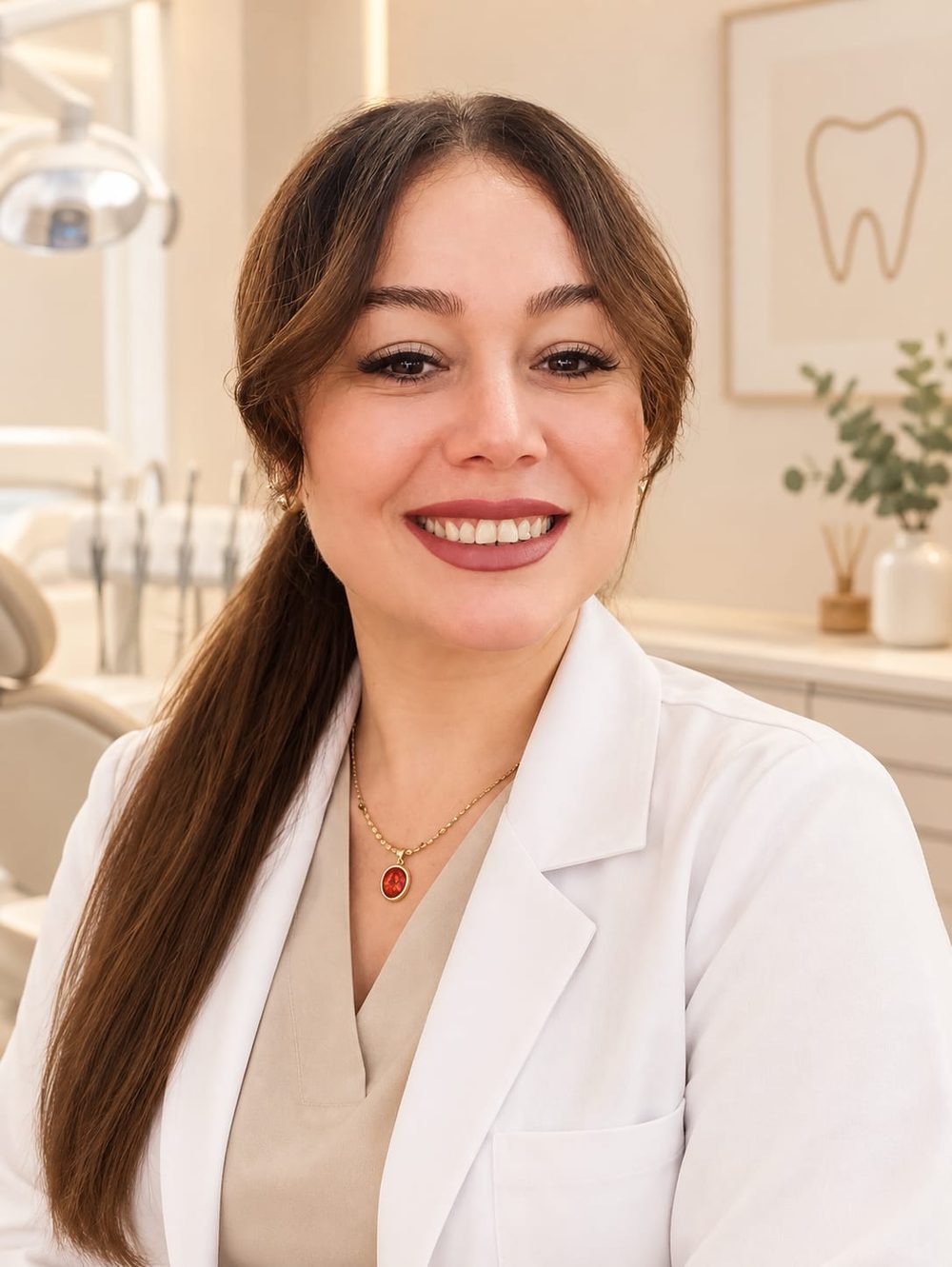 Dt. Özlem Örenbaş, kliniğinde çekilmiş portre fotoğrafı